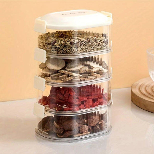 4-Layer Transparent Spice & Kitchen Storage Box – Stackable Multipurpose Organizer